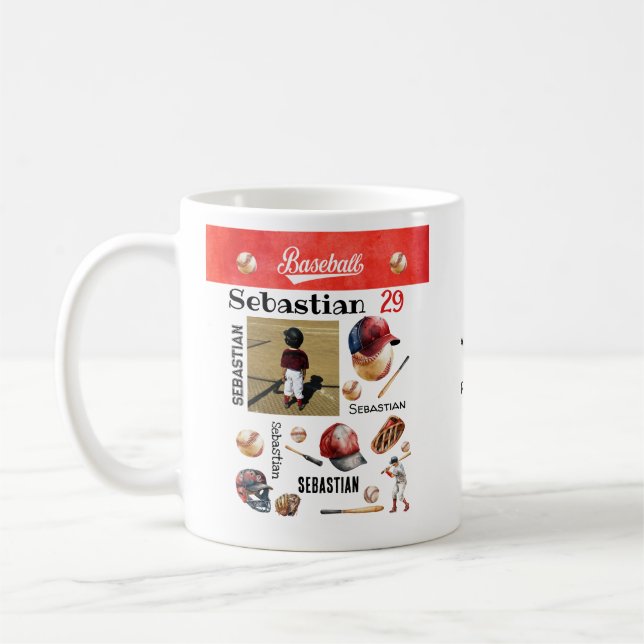 Basebollspelare Softboll PERSONALISERAD Foto & Nam Kaffemugg (Vänster)