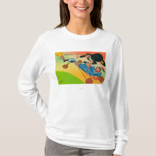 Basebollspelare som glider för att basera och att t-shirt