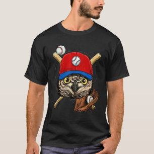 Basebollspelare uggla fågel pitcher catcher basebo t shirt
