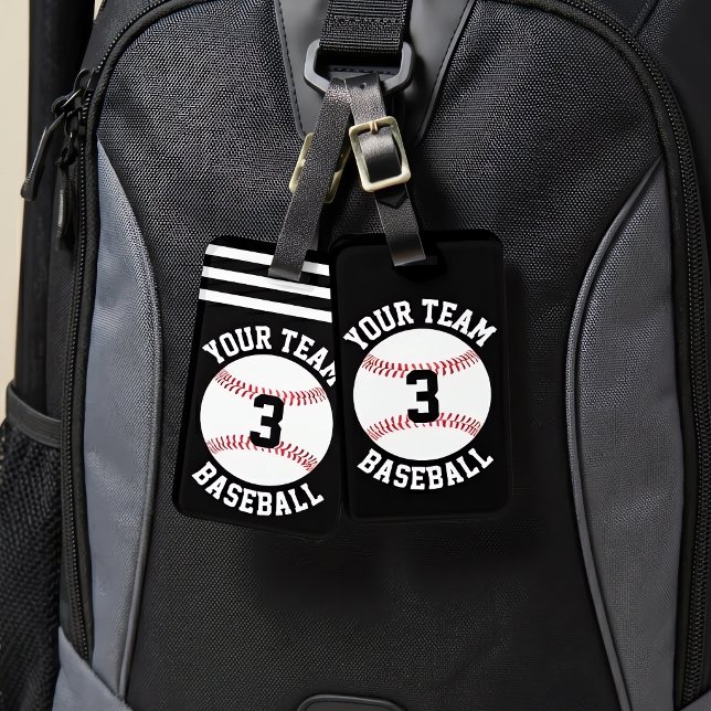 Basebollteamet Namn och Player-nummer Baseball Bag Bagagebricka (Custom baseball bag tags (luggage tags) on baseball backpack. Great team gifts!)