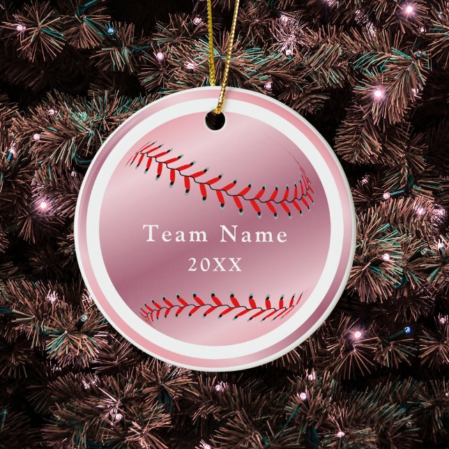 Basebollteamet ro Guld Namn och Rosa Julgransprydnad Keramik (Skapare uppladdad)