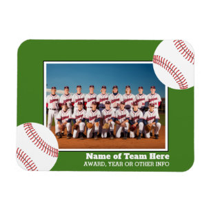 Basebollteamfoto med pris- eller årstext magnet
