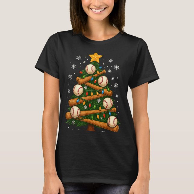 Basebollträ julgransljus semesterdesign  t shirt (Framsida)