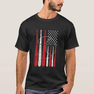 Basebollträ US Flagga Pitcher Catcher Basebollspel T Shirt