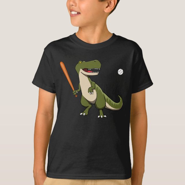 Basebolltränande dinosaurie T-Rex T Shirt (Framsida)