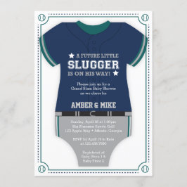 Basebolltröja Baby Shower, Blå, Grön Inbjudningar