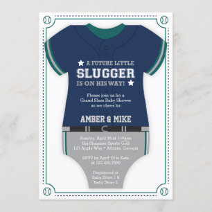 Basebolltröja Baby Shower, Blå, Grön Inbjudningar