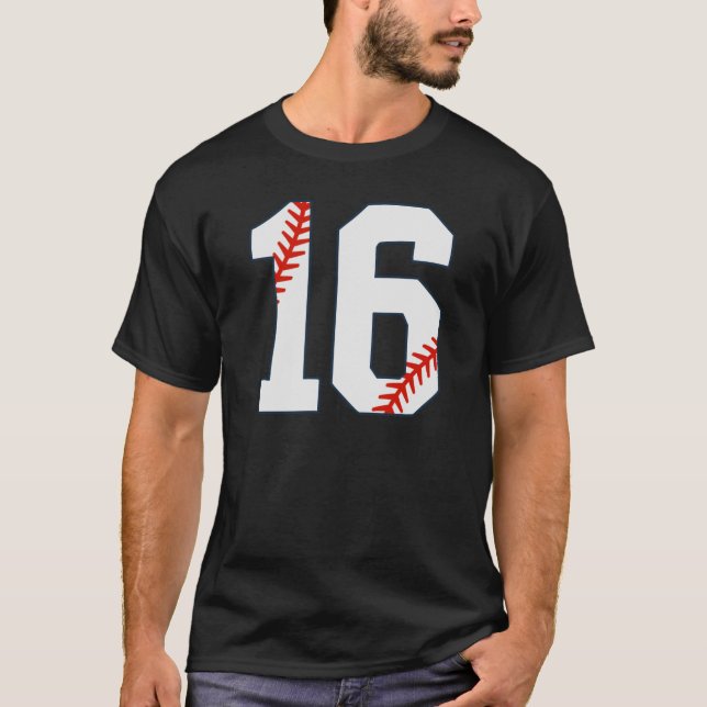 Basebolltröja Nummer 16 T Shirt (Framsida)