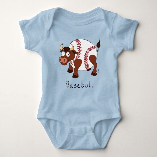 Basebull Baseball Bull Barn Baby Bodykostym T-Shir T Shirt (Framsida)