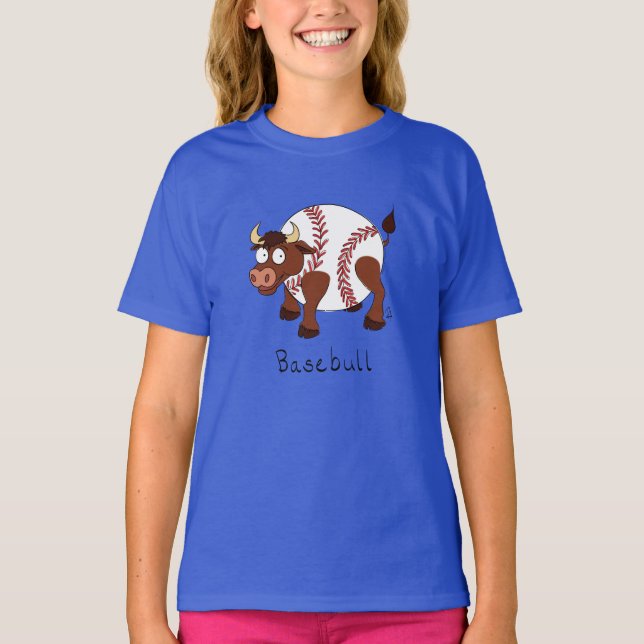 Basebull Funny Baseball Bull Barn Girl's T-Shirt (Framsida)