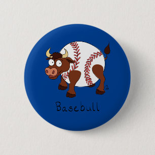 Basebull Funny Baseball Bull Button Pin Knapp