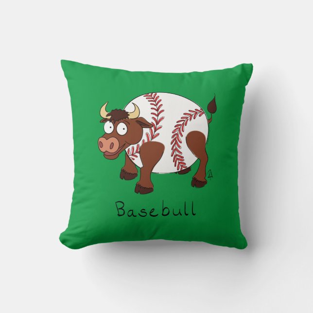 Basebull Funny Baseball Bull Pillow Kudde (Framsida)
