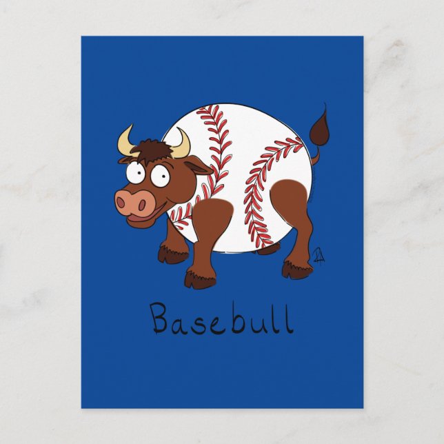Basebull Funny Bull Baseball vykort (Framsida)