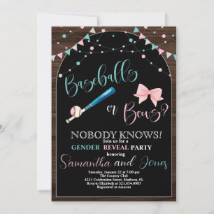 Basebullor eller Bows Gender Reveal Party Inbjudningar
