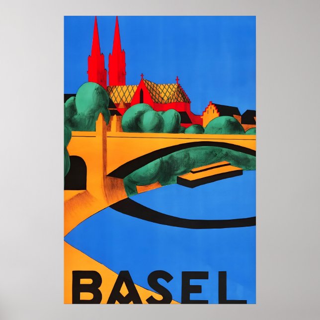 Basel Schweiz 1930-talet Vintage Stil Europeisk Poster (Framsidan)