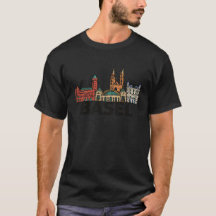 Basel Schweiz City Skyline Silhouette Outline T Shirt