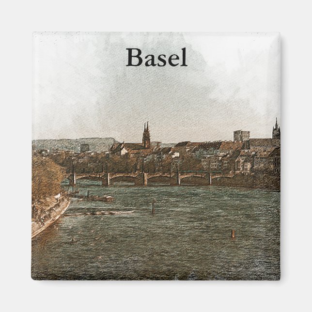 Basel, Schweiz Europe City Panorama View Magnet (Framsidan)