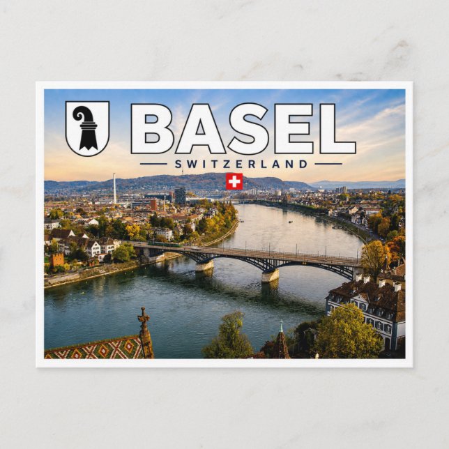Basel - Schweiz - Rhenfloden Vykort (Framsida)
