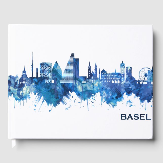 Basel Schweiz Skyline Blue Gästböcker (Framsida)