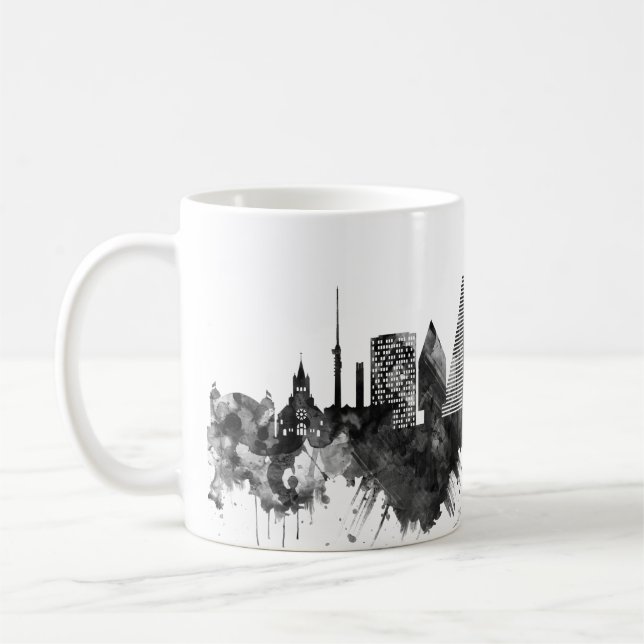 Basel Schweiz Skyline BW Kaffemugg (Vänster)