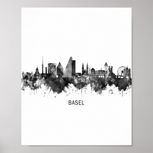 Basel Schweiz Skyline BW Poster (Framsidan)