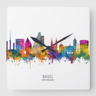 Basel Schweiz Skyline Fyrkantig Klocka