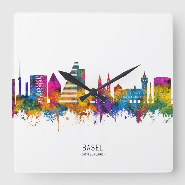 Basel Schweiz Skyline Fyrkantig Klocka (Framsida)