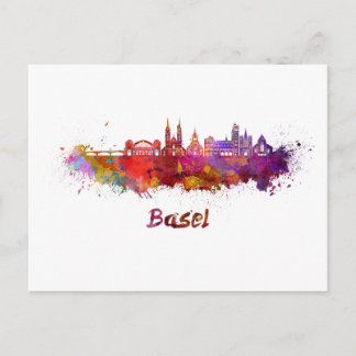 Basel skyline in watercolor vykort