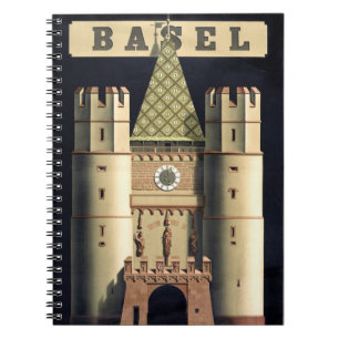 Basel vintage resor poster återställt anteckningsbok med spiral