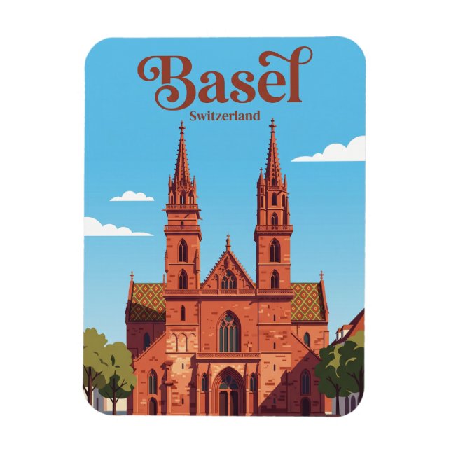 Basels munktorstens kyrka Schweiz Magnet (Vertikal)