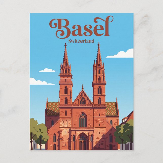 Basels munktorstens kyrka Schweiz Vykort (Framsida)