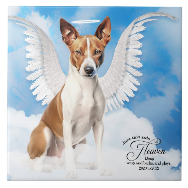 Basenji Angel Hund Personlig Pet Memorial Kakelplatta (Framsidan)