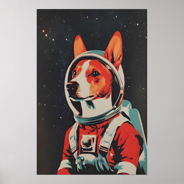 Basenji Astronaut Affisch, Basenji Retro Tryck (Framsidan)