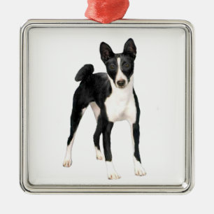 Basenji (B) - svart och vit Julgransprydnad Metall
