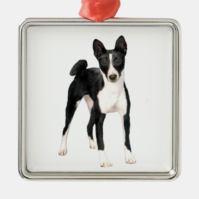 Basenji (B) - svart och vit Julgransprydnad Metall (Framsidan)