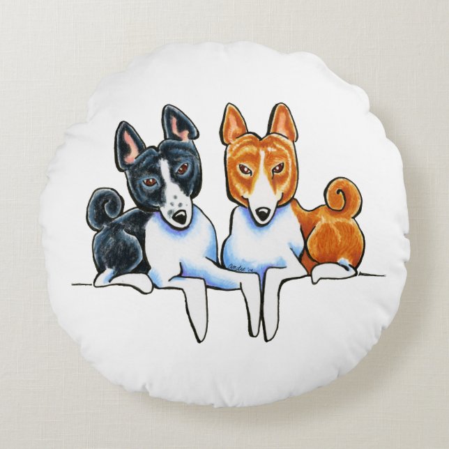 Basenji Buds Rund Kudde (Framsidan)