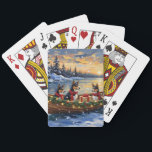 Basenji Christmas Boat Holiday Casinokort<br><div class="desc">Bring quiet, independent charm to your holiday season with this unique Basenji Christmas design! This magical scene features three alert, expressive Basenjis (the "barkless dog") sitting calmly in a cozy wooden boat, gently floating on a serene snowy lake at sunset. The boat is beautifully adorned with glowing Christmas string lights...</div>