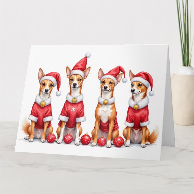 Basenji Christmas Dress Santa Hat Kort (Framsida)