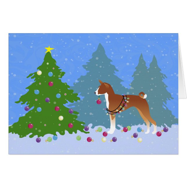 Basenji Decortering Träd i skogen Hälsningskort (Framsidan Horizontal)