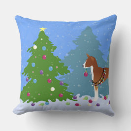 Basenji Decortering Träd i skogen Kudde