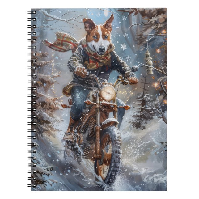 Basenji Dog Riding Motorcycle jul Anteckningsbok (Framsidan)