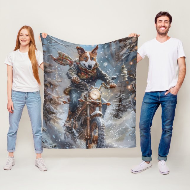 Basenji Dog Riding Motorcycle jul Fleecefilt (På plats)