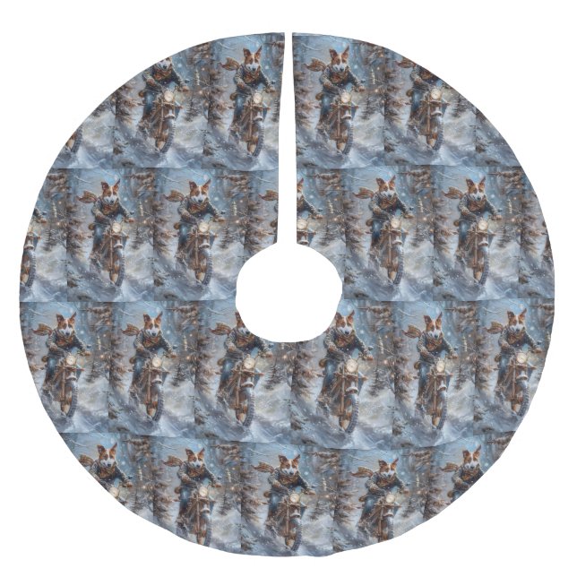 Basenji Dog Riding Motorcycle jul Julgransmatta Borstad Polyester (Framsidan)