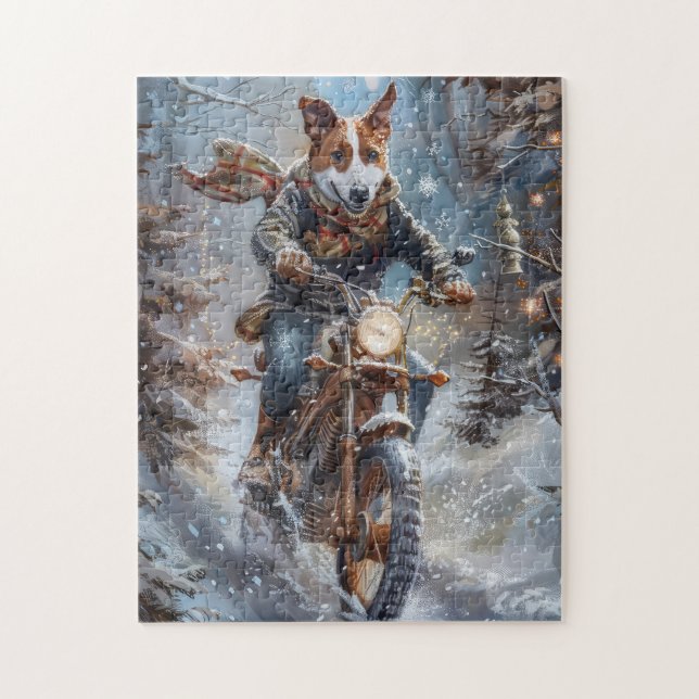 Basenji Dog Riding Motorcycle jul Pussel (Vertikal)