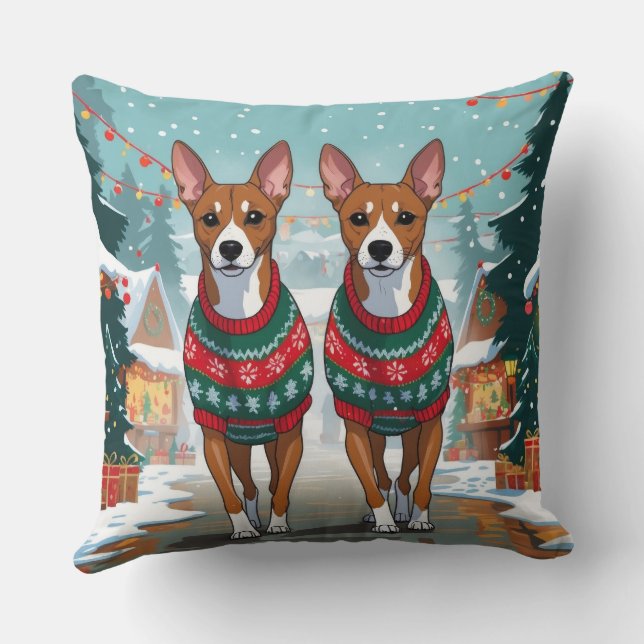 Basenji Dogs Christmas Snow Holiday  Kudde (Baksida)