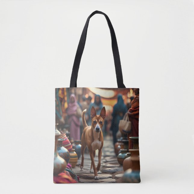 Basenji Elegant Shoulder Tote Bag Tygkasse (Framsida)