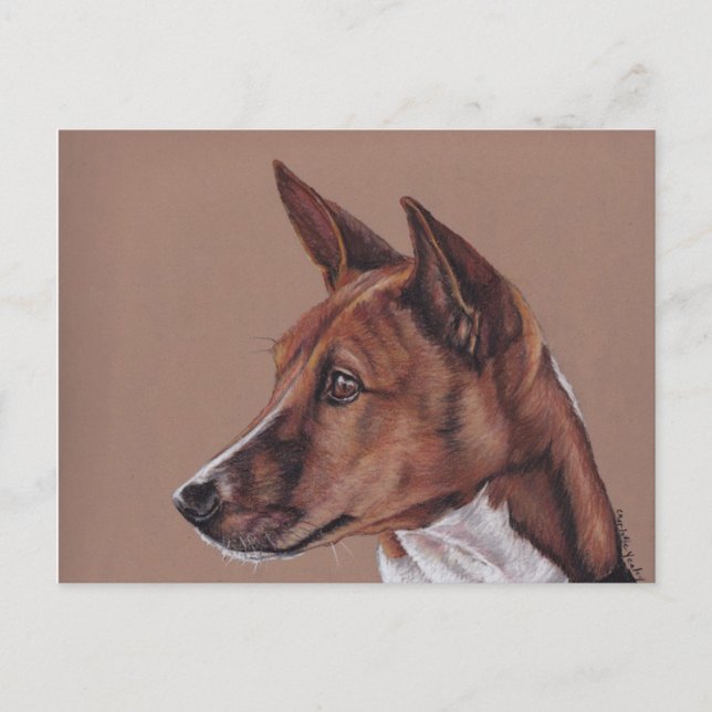 Basenji Färgpenna Art vykort (Framsida)