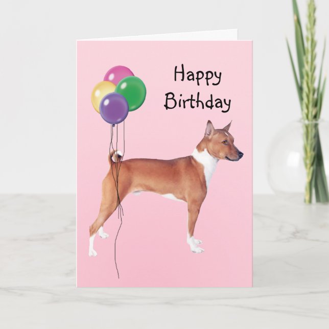 Basenji födelsedagballonger kort (Framsida)