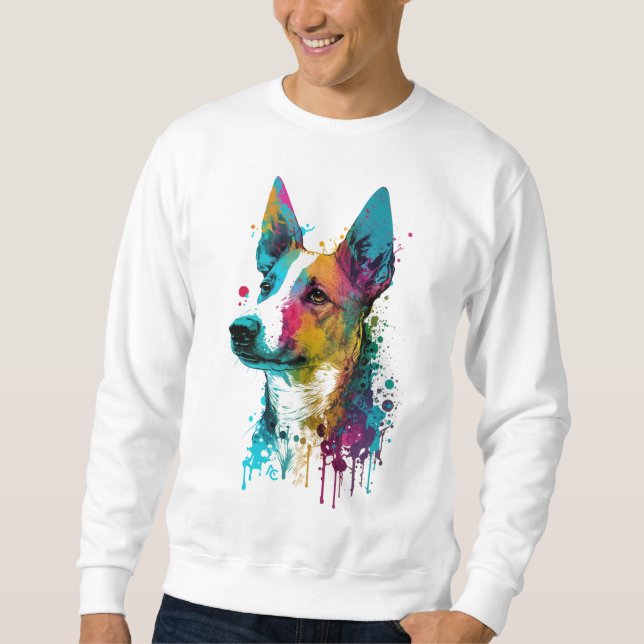 Basenji - Graffiti Neon Bläck Stänk Lång Ärmad Tröja (Framsida)