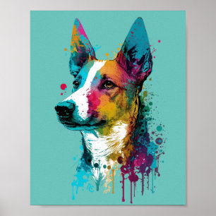 Basenji - Graffiti Neon Bläck Stänk Poster
